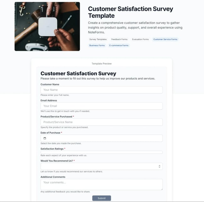 the noteforms customer satisfaction survey template